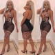 Sequin Backless Mesh Patchwork Halter Neck Midi Dresses K8683
