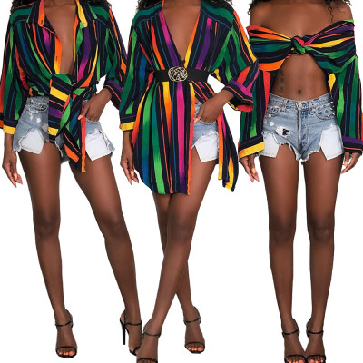 Long Sleeves Women Shirt Turn Down Collar Multicolor Dress GL6195