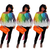 Street Style Tie-Dye Oblique Shoulder Fashion Ladies Top ZH5135
