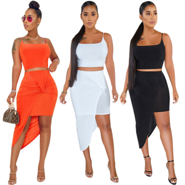Slim Bodycon Plain Color Skirt Suits For Daily Wear DN8246