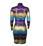 Sexy Mesh Striped Sequin Bodycon Dress BS-1020