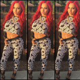 Sport Printing Long Style Suits Crop Top Slinky Pants MR131