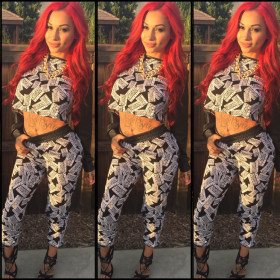 Sport Printing Long Style Suits Crop Top Slinky Pants MR131