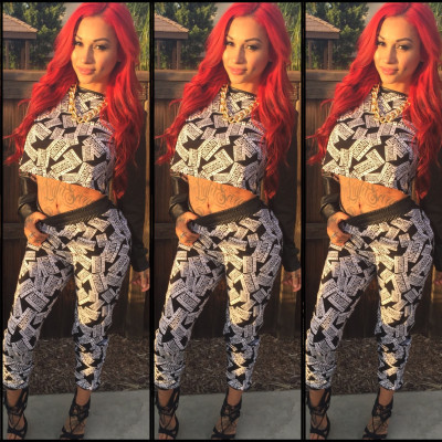 Sport Printing Long Style Suits Crop Top Slinky Pants MR131