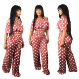 Casual Summer Polka Dot Two-Piece Elastic Outfits E8377