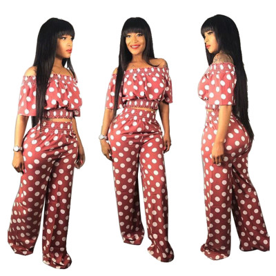 Casual Summer Polka Dot Two-Piece Elastic Outfits E8377