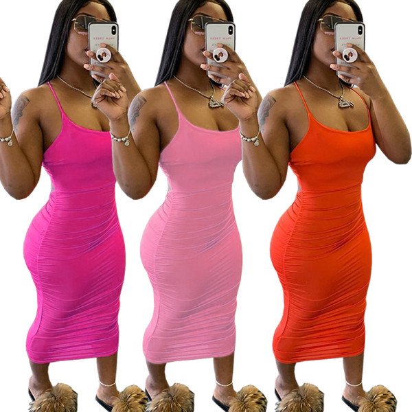 Sexy pleated halter dress HY5139