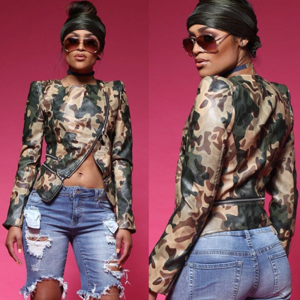 Unique Camouflage Leather Women Jacket BN9138