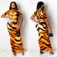 Sexy round neck print long skirt dress with exposed waist nightclub skirt F202