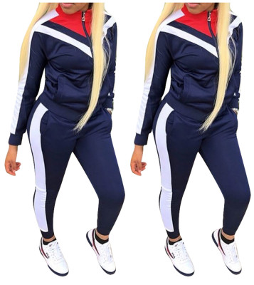 Color Patchwork Long Style Bodycon 2 Pieces Track Suits YMT6032