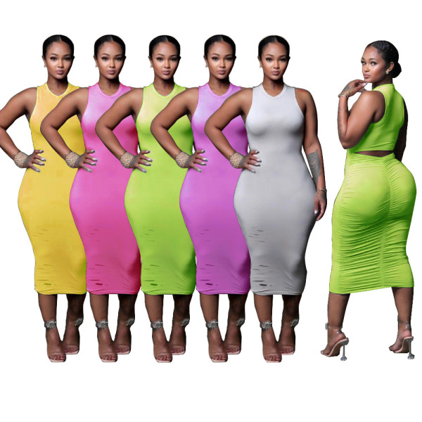 Classic burnt flowers pleated sexy slim hip skirt five-color explosion BNY7107
