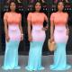Slim Bodycon Zipper Color Block Round Neck Maxi Dress KA7047