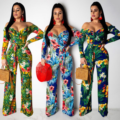 Sexy ruffled one-shoulder long-sleeved jumpsuit NS4443