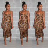 Slim Bodycon Leopard Printing Strappy Dress For Lady SN3631