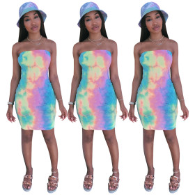Women Slim Bodycon Off Shoulder Printing Dress AA5065