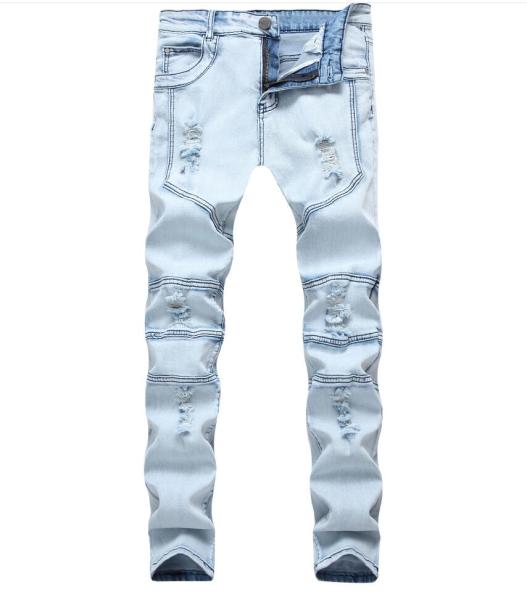 Mens hole fight light blue stretch jeans Slim mens trousers TX5005