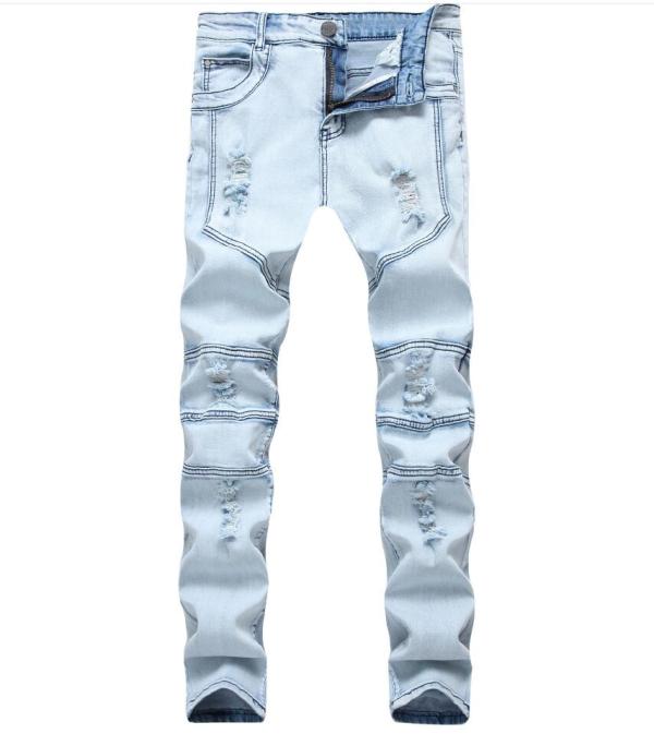 Mens hole fight light blue stretch jeans Slim mens trousers TX5005