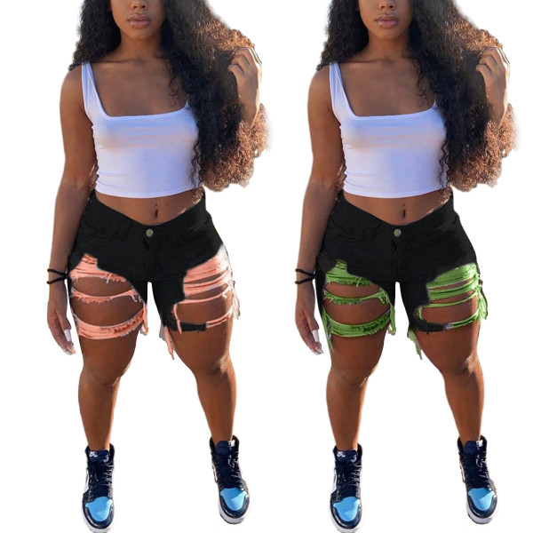 Fashion all-match slim fit ripped ladies denim hot shorts HSF22961