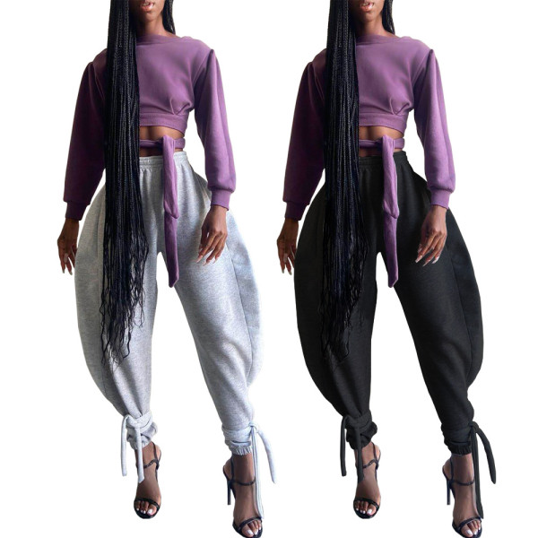 Casual Solid Color Strappy Wide Leg Pants ALS6303