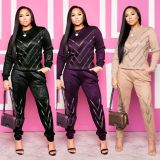 Hot Style Rhinestone 3 Colors Slim Casual Sets With Pocket ALS152