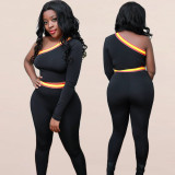 Sexy women's oblique shoulder asymmetric one-sleeve two-piece suit SH7130