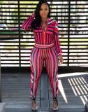 New Arrival Color Block Long Clothes 2 Pieces Sets For Ladies YZ1586