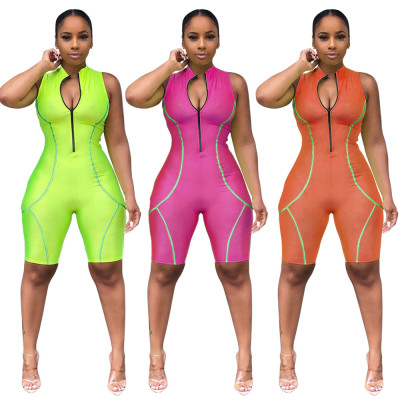 Slim Bodycon Sports Zip Up Sleeveless Mid Jumpsuit MD225