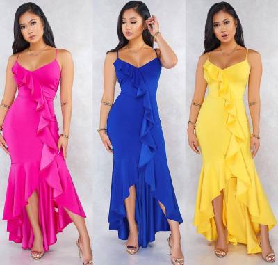 Party Ladies Ruffle Solid Midi Dresses X9132