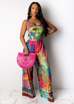 Printed suspenders jumpsuit MFT098