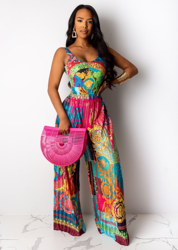 Printed suspenders jumpsuit MFT098