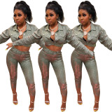 Print Crop Shirt Slim Leggings Two Pieces Sets Q205