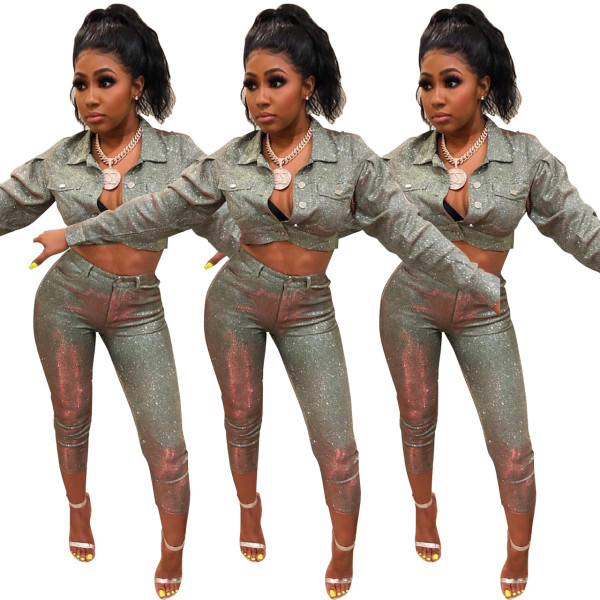 Print Crop Shirt Slim Leggings Two Pieces Sets Q205