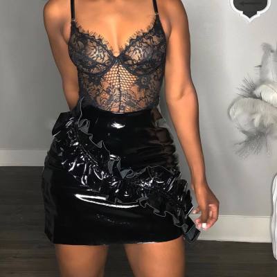 Cheap Club PU Leather Ruffle Wrap Skirt HM5183