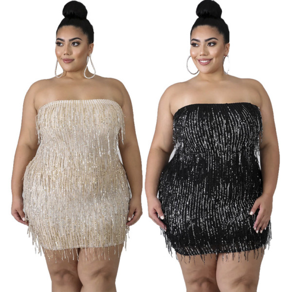 Large size women's tube top dress off the bead YF1087