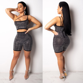Skinny Bling Bling Strapy Romper Shorts CY1096