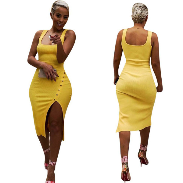 Women's solid color irregular sexy dress in the long skirt LXC707