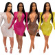 Hot Sale Solid Sequins Clubwear Bodycon Deep V Collar Wrap Dress ED8157