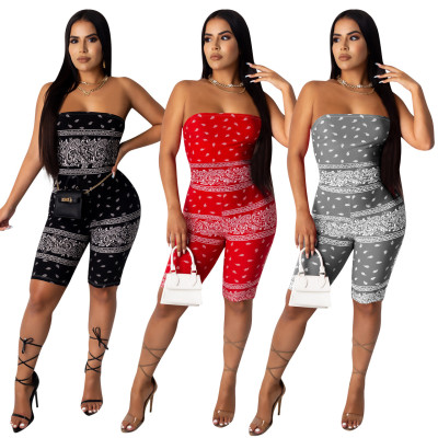 Sexy Printed Strapless Round Neck Jumpsuit NK133