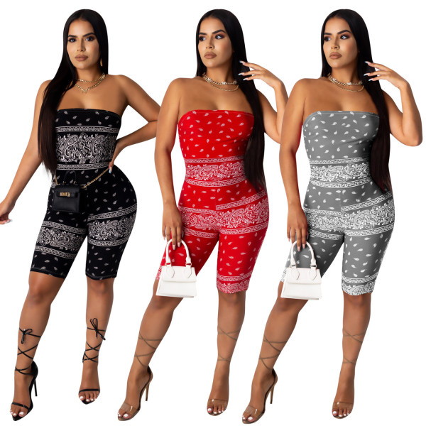 Sexy Printed Strapless Round Neck Jumpsuit NK133