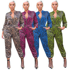 Women's Wear Hot Sale Bodycon Zip Up Printing Jumpsuit A8474