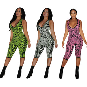 Sleeveless Print Bodycon Short Jumpsuits CM532