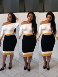 Off Shoulder Colorblock Pencil Dress QQ5061