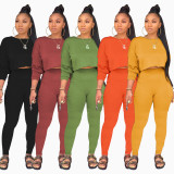 Casual Plain Color Autumn Suits Crop Top Skinny Pants WY6622