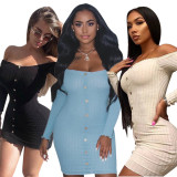 Wholesale Pure Color A Word Shoulder Bodycon Dress HG5119