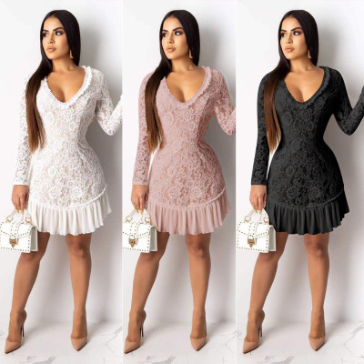 Explosion Models Lace V Collar Backless Princess Dress OEP6060