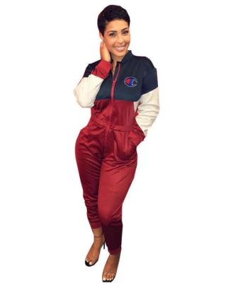 New Zipper Jumpsuit Color Patchwork HM6047