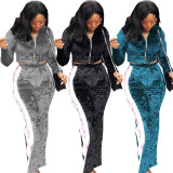 Leisure Pleuche Adult Suits Zipper Slim Coat Straight Pants OMY5066