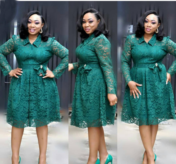 Trendy Lace Pure Color Long Sleeves Knee Length Dress CFB015