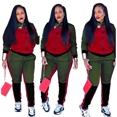 Zipper Coat Straight Pants Colors Patchwork Hiking Lady Sets SMR9547