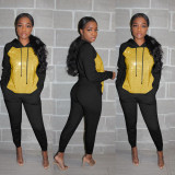 Sequin Splicing Hoodie Black Pants Fashion Outdoor Outfits MTY6235